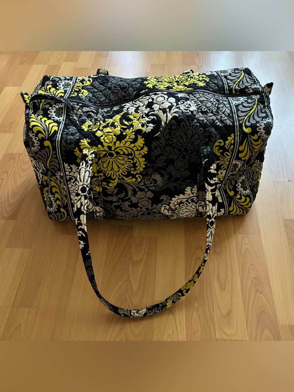 Vera Bradley Baroque Large 21” Travel Duffel Bag Tote Floral Damask Black Yellow